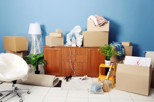 Packed boxes and suitcases ready for student move-out storage
