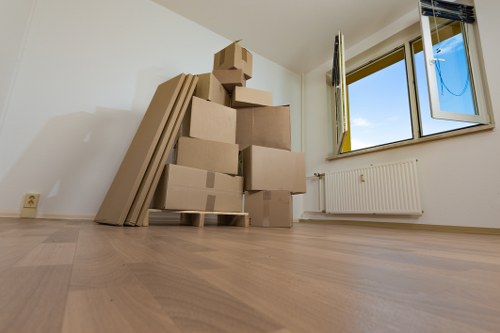 Boxes and furniture prepared for short-term storage in Charingcross